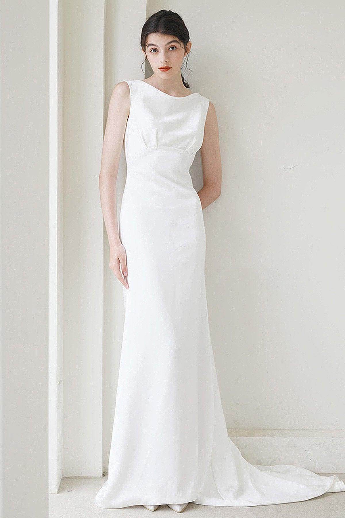 Trumpet-Mermaid Sweep-Brush Train Satin Wedding Dress CW3052 - COCOMELODY